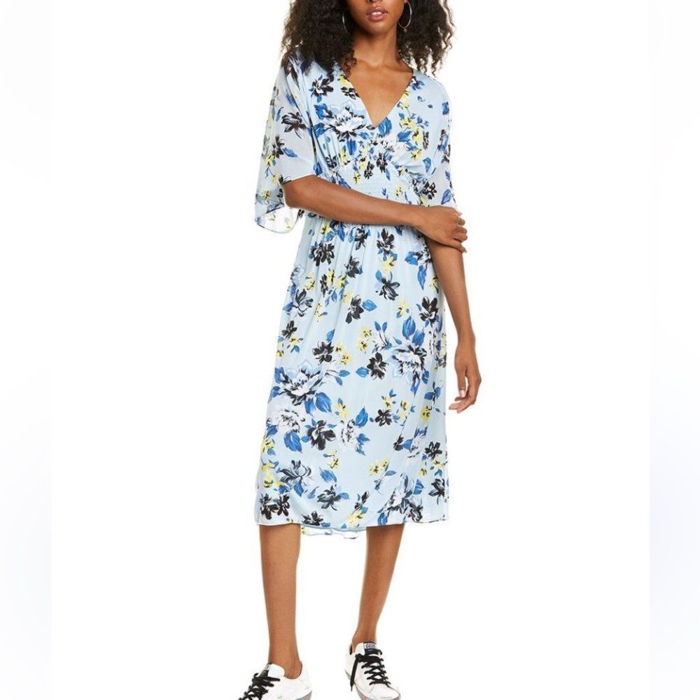 Diane Von Furstenberg Brand Nala Smocked Floral Dress in Blue Size XL‎